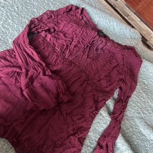 Express Maroon Flowy‎ Long Sleeve Blouse